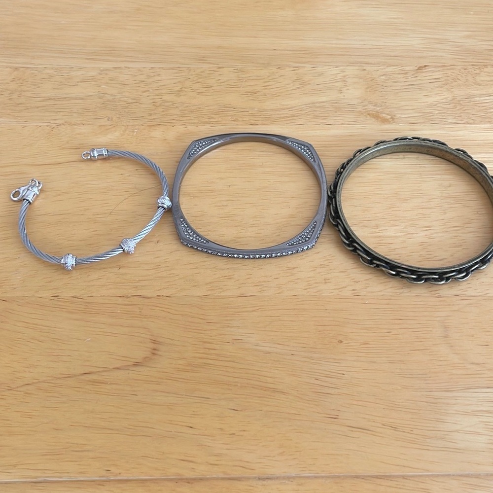 Trio of bracelets!  2 silver, one burnished gold.